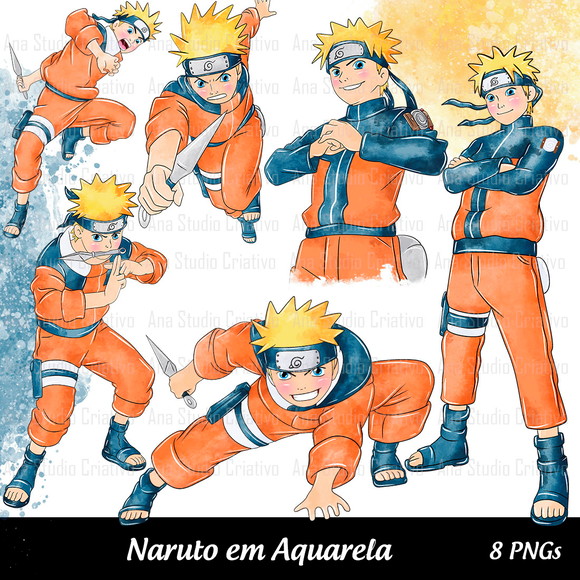 Desenho de Naruto Pintura digital dinâmica em aquarela ilustração