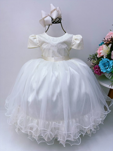 Vestido Infantil Longo Azul Bebê Strass Luxo Manga Princesa