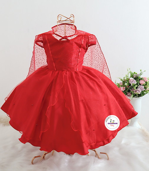 VESTIDO FESTA VERMELHO PRINCESA ELENA DE AVALOR RODADO LUXO