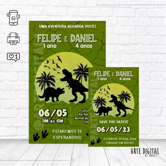Convite virtual save the date dinossauro elo7
