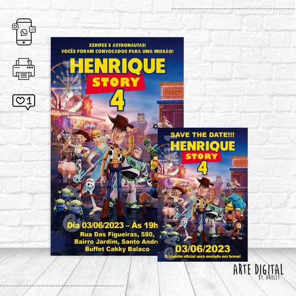 Convite virtual save the date toy story elo7