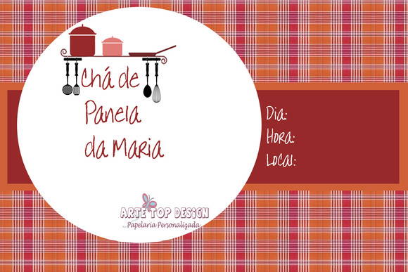 Convite Chá de Panela Xadrez Vermelho no Elo7 | ARTE TOP