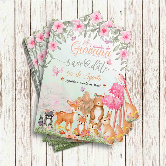 Convite virtual save the date bosque menina elo7