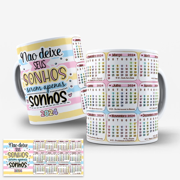Arte Caneca Calendário 2024 Frases Motivacionais Elo7
