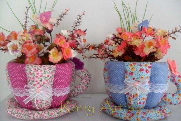 Xícara de tecido com flores Rany Art's Elo7 Enfeite De Xicara ~ Xícara de tecido com flores Rany Art's Elo7