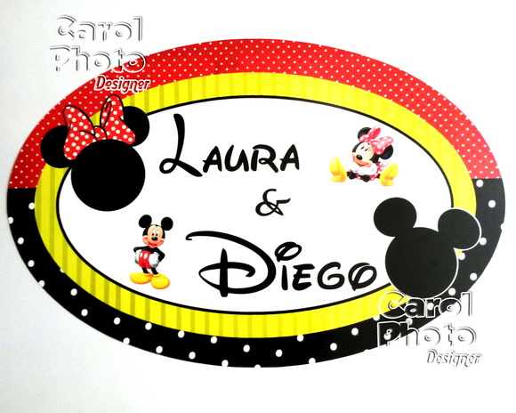 Painel oval em PVC 80cm mickey e minnie