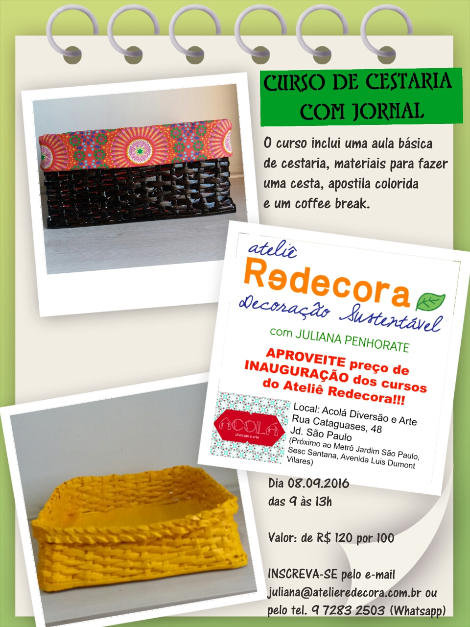 Curso de Cestaria com Canudos de Jornal Ateli u00ea Redecora Armario Organizador Para Area De Serviço ~ Curso de Cestaria com Canudos de Jornal Ateli u00ea Redecora