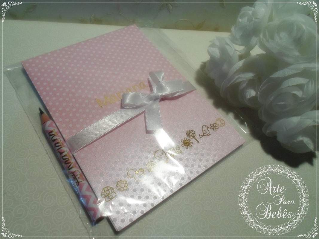 Bloco de Anotações acabamento dourado Arte Para Beb u00eas Elo7 Artesanato Para Aniversario Infantil Passo A Passo ~ Bloco de Anotações acabamento dourado Arte Para Beb u00eas Elo7