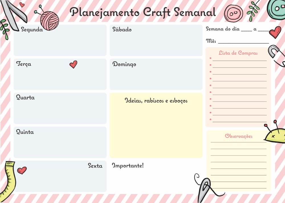 bloco craft planner semanal no elo7 loja duoo design 817a17