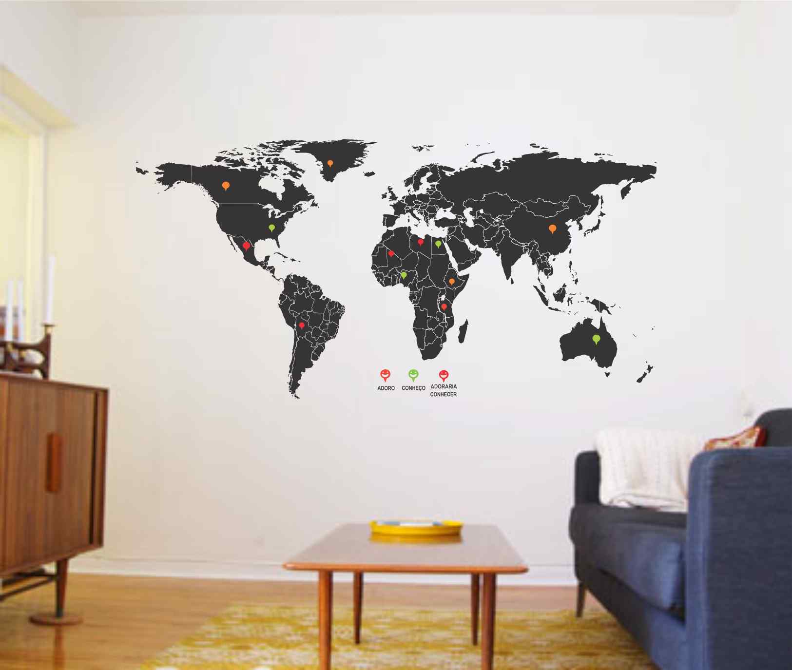 ADESIVO DE PAREDE MAPA MUNDI Adesivos Sempre Viva Elo7 Armario Moderno De Cozinha ~ ADESIVO DE PAREDE MAPA MUNDI Adesivos Sempre Viva Elo7