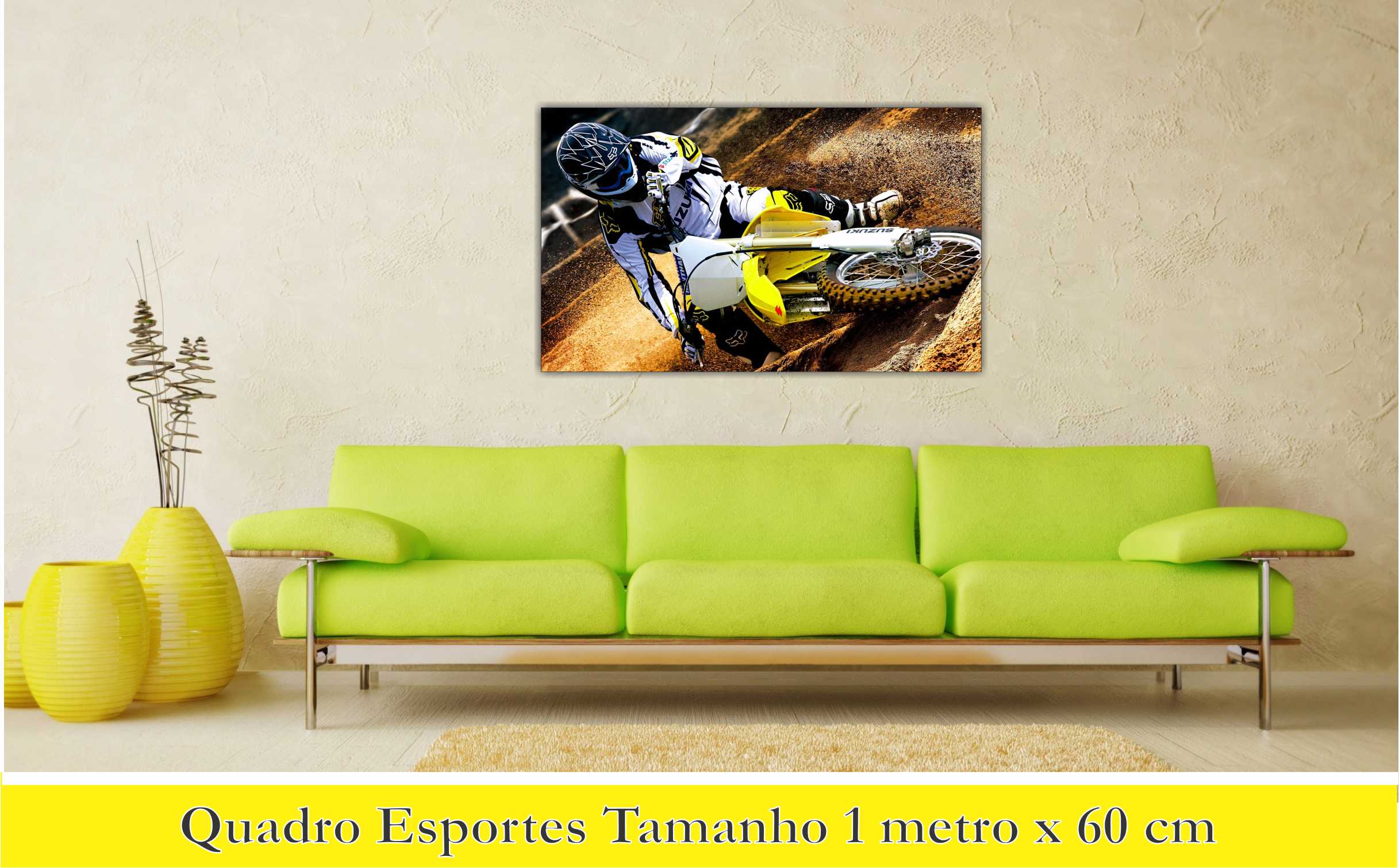 Quadro Tela Canvas Motos Corrida Preto Sport 75x50cm - Deliquadros