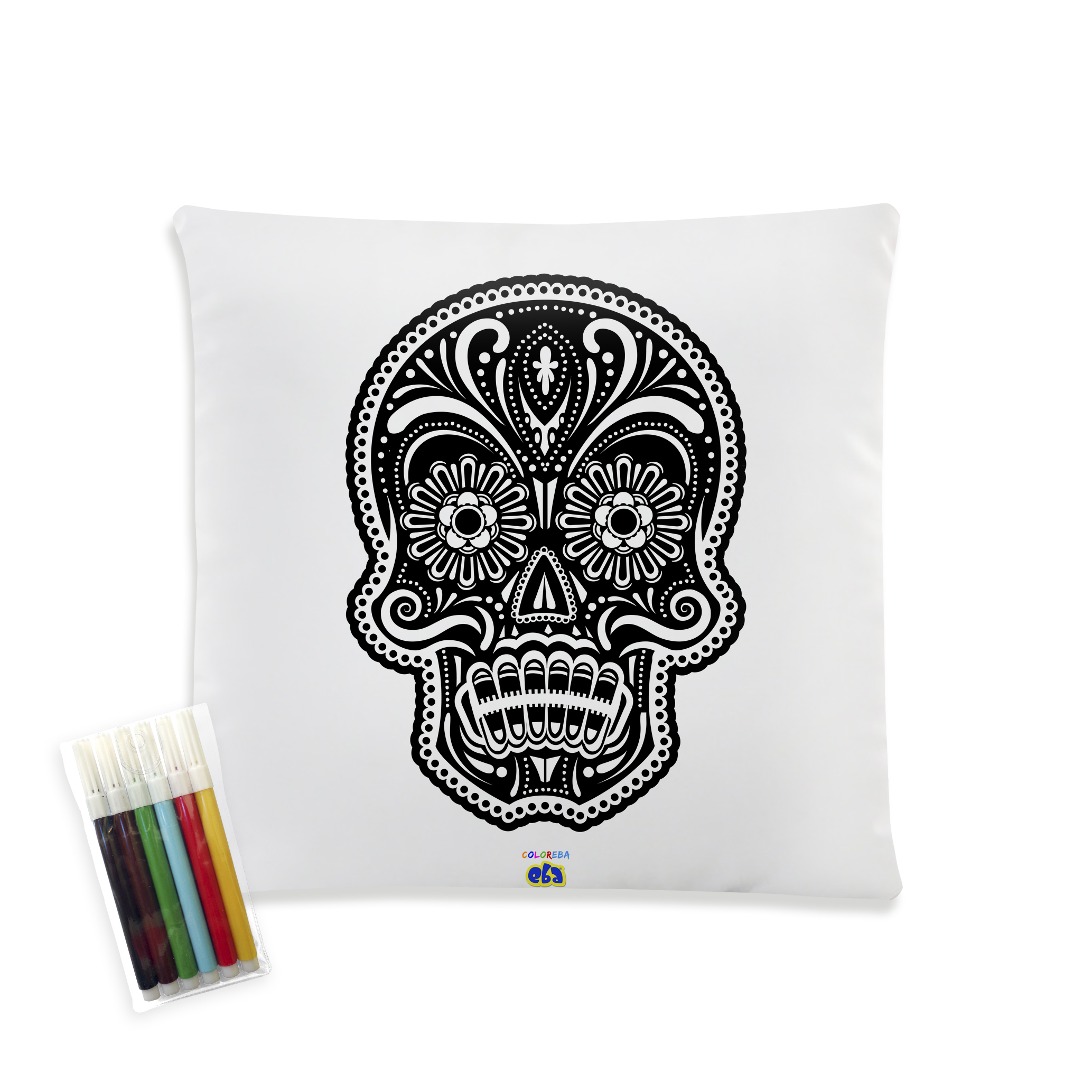 almofada caveira para colorir com canetinhas 40x40cm elo7