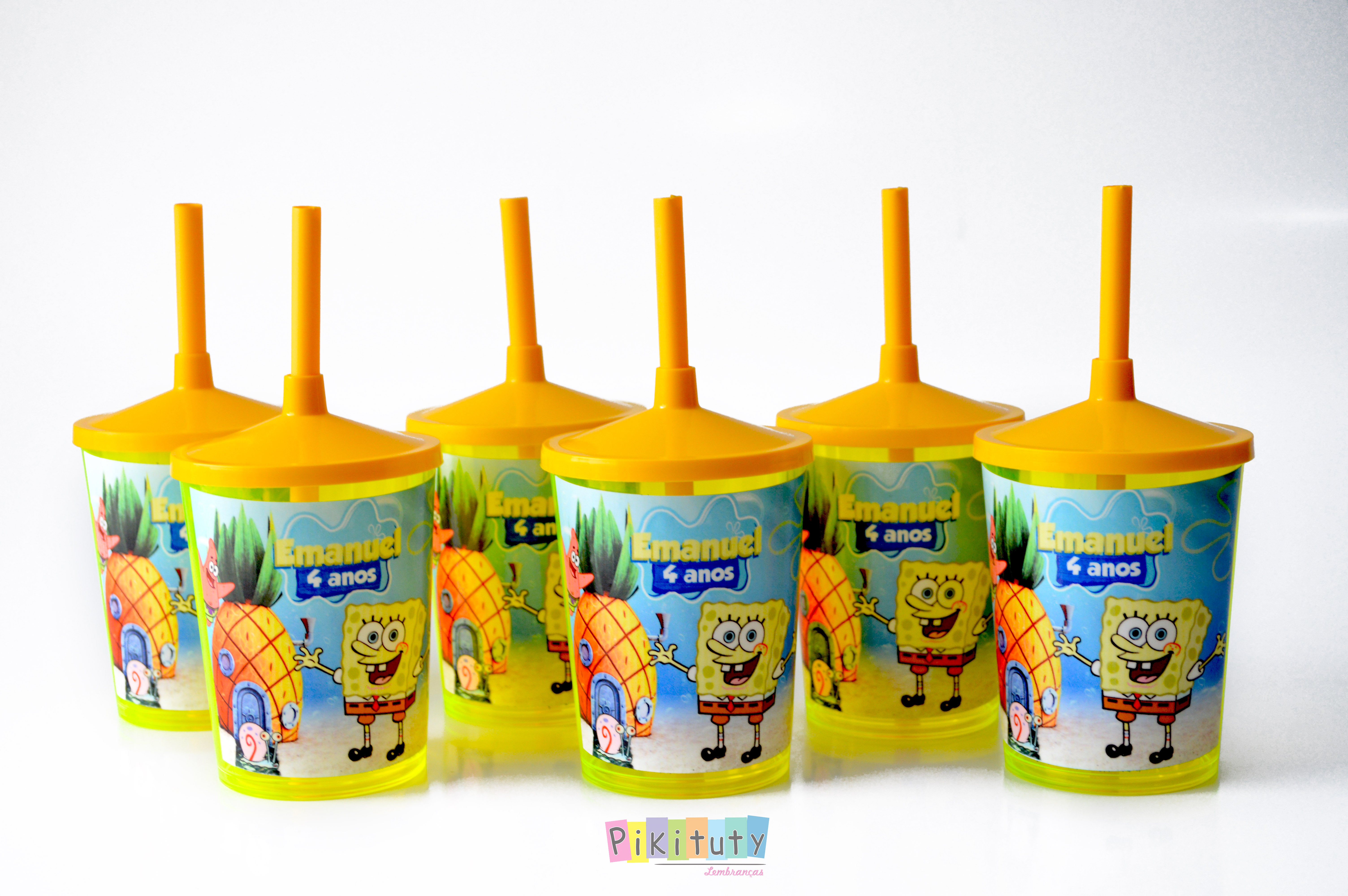 Copo Bob Esponja Amarelo 1 Litro Com Canudo E Fita Oficial