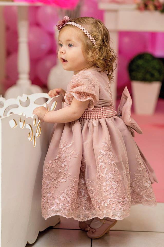 Vestido Infantil de Festa Longo Rosê Luxo Princesa