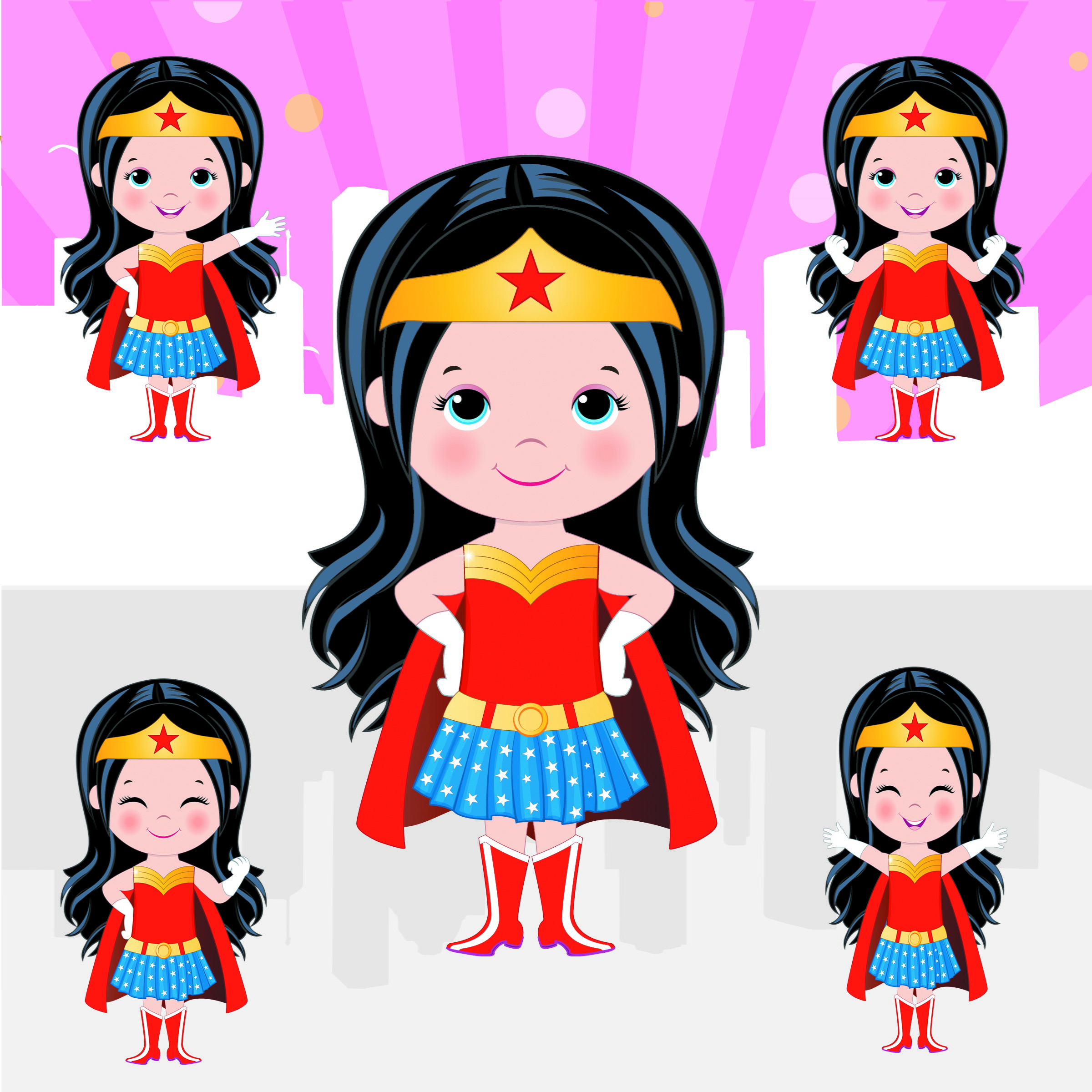 5 Kits Digitais Scrapbook Super Heroinas Baby