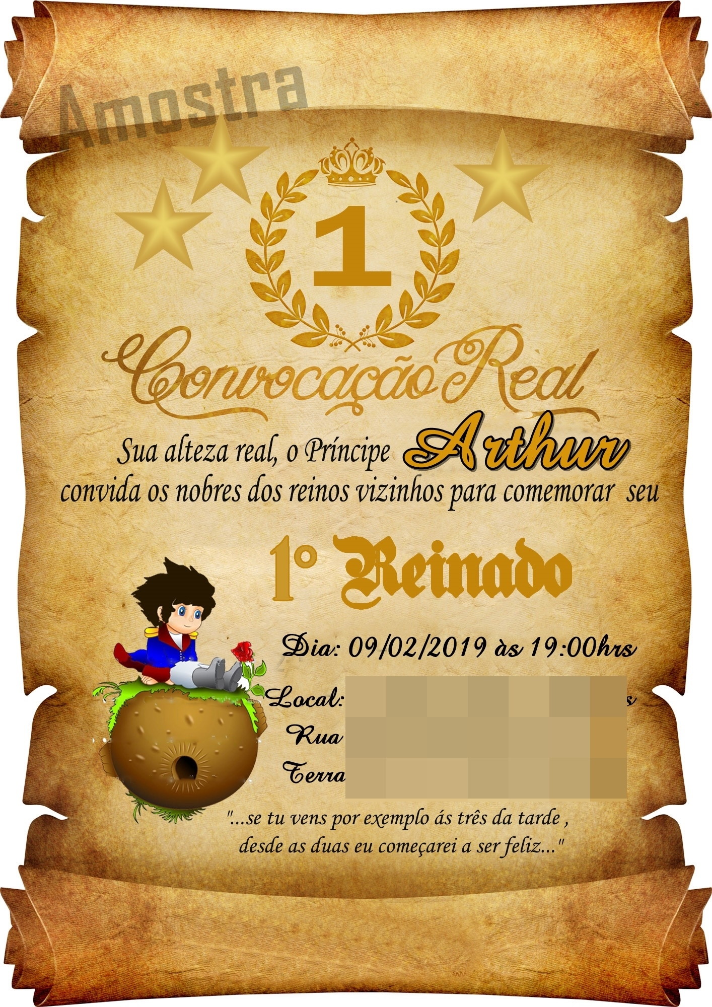 Convite Pergaminho Pequeno Principe no Elo7 | TomTom Baby (D3F9AE)