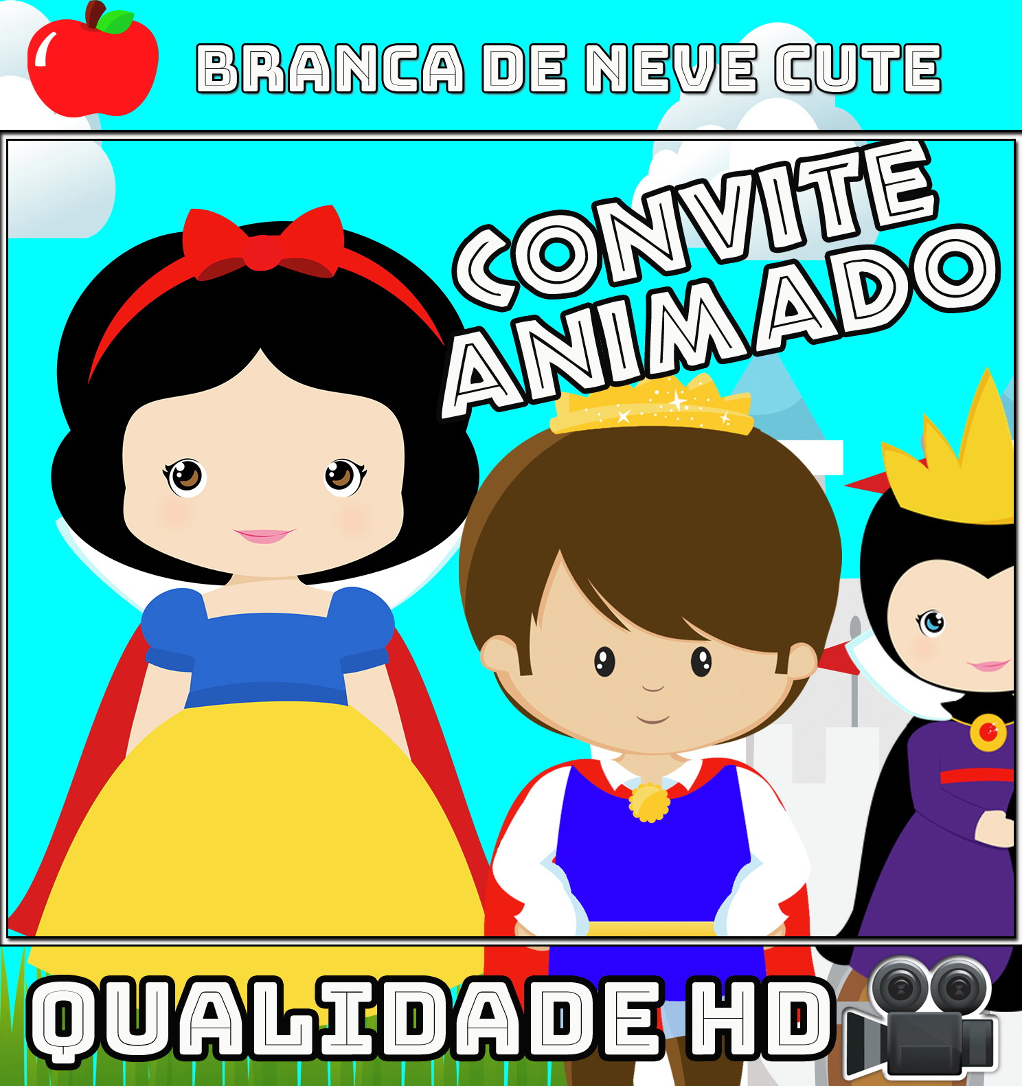 convite animado branca de neve cute elo7