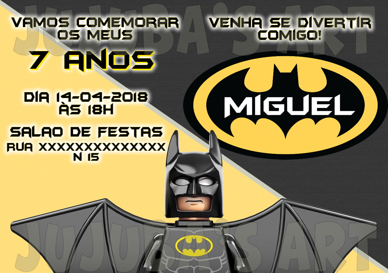 Arte Digital Convite Batman Lego