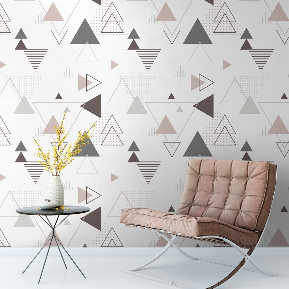 Papel De Parede Triangulos Geometrico Cinza Marrom E Br