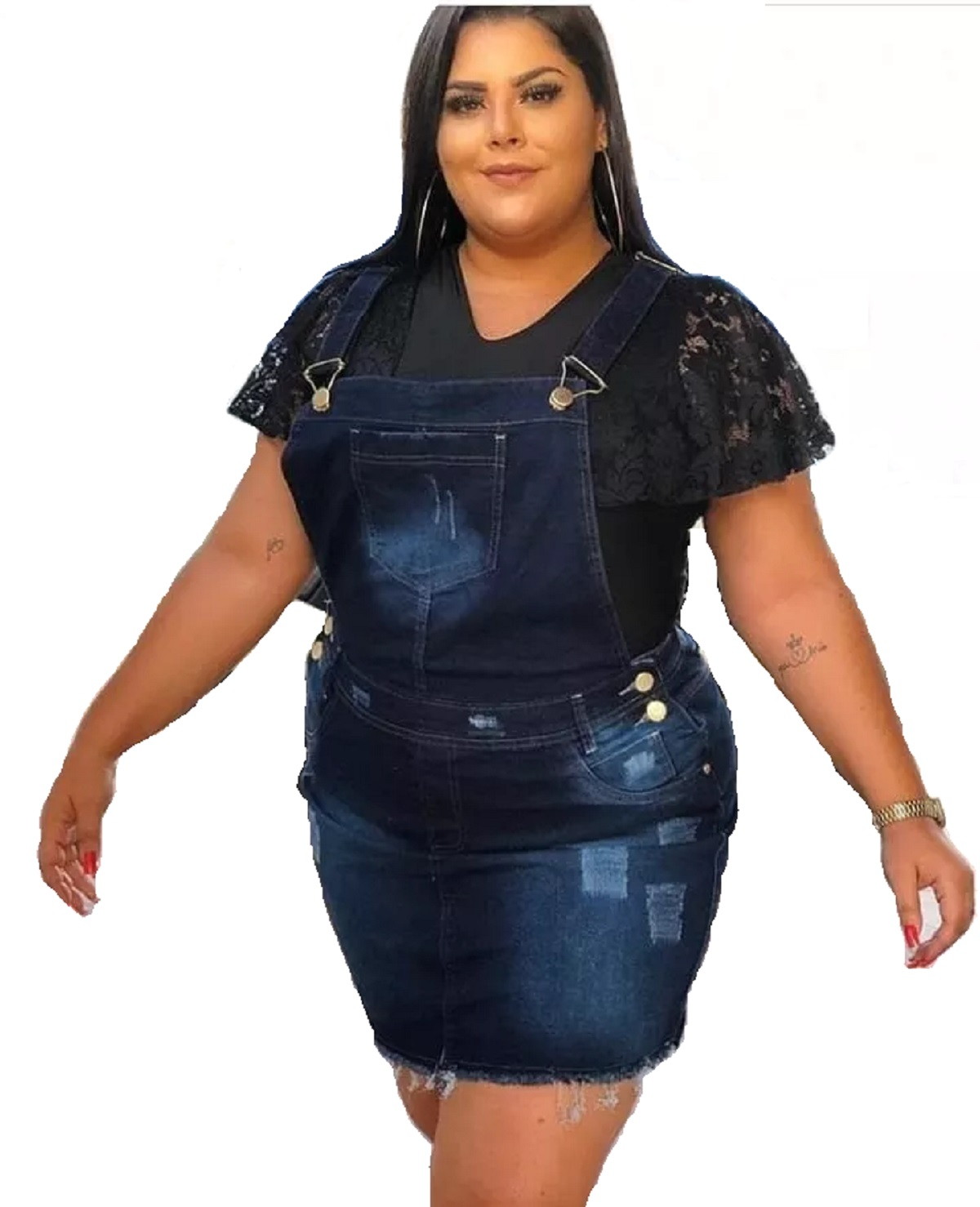 jardineira jeans feminina plus size