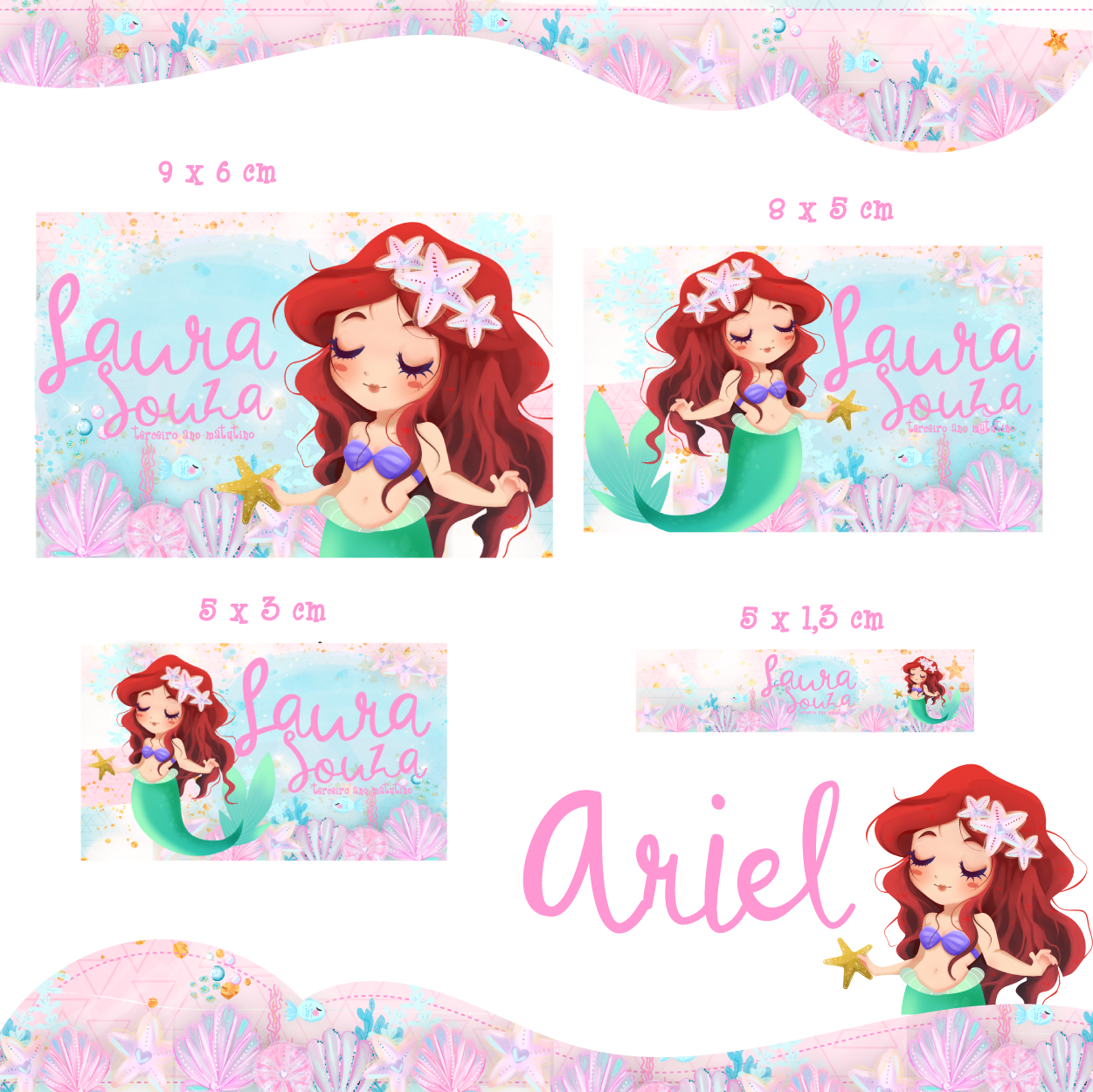 Kit Etiquetas Escolares 100 Unidades Ariel No Elo7 Art Sil 112a03b Combo escolar • sereia contem imagens exclusivas que tornarao os seus projetos mais encantadores. elo7