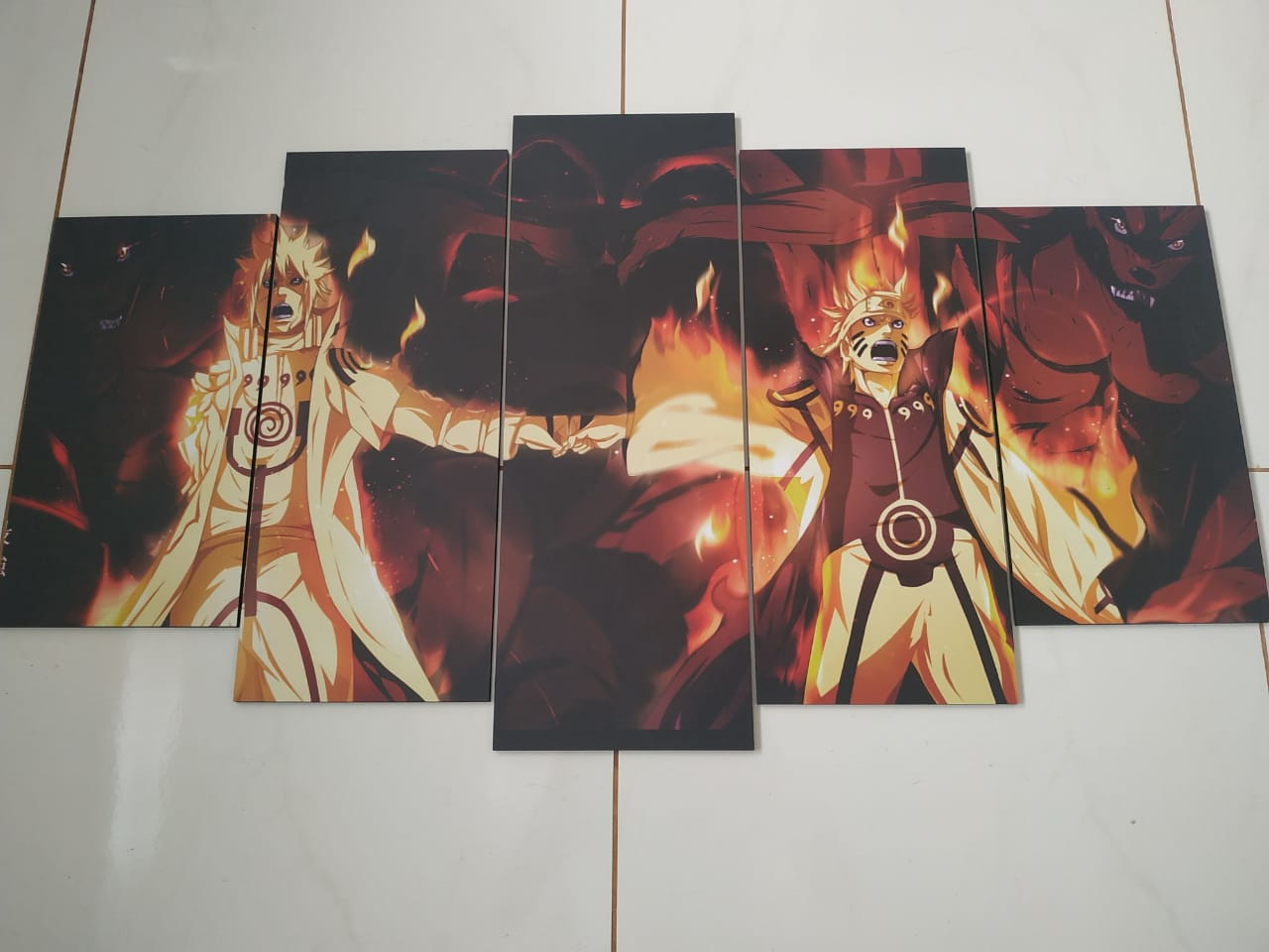 Quadro Decorativo Mosaico 5 peças Anime Naruto Kushina e Minato