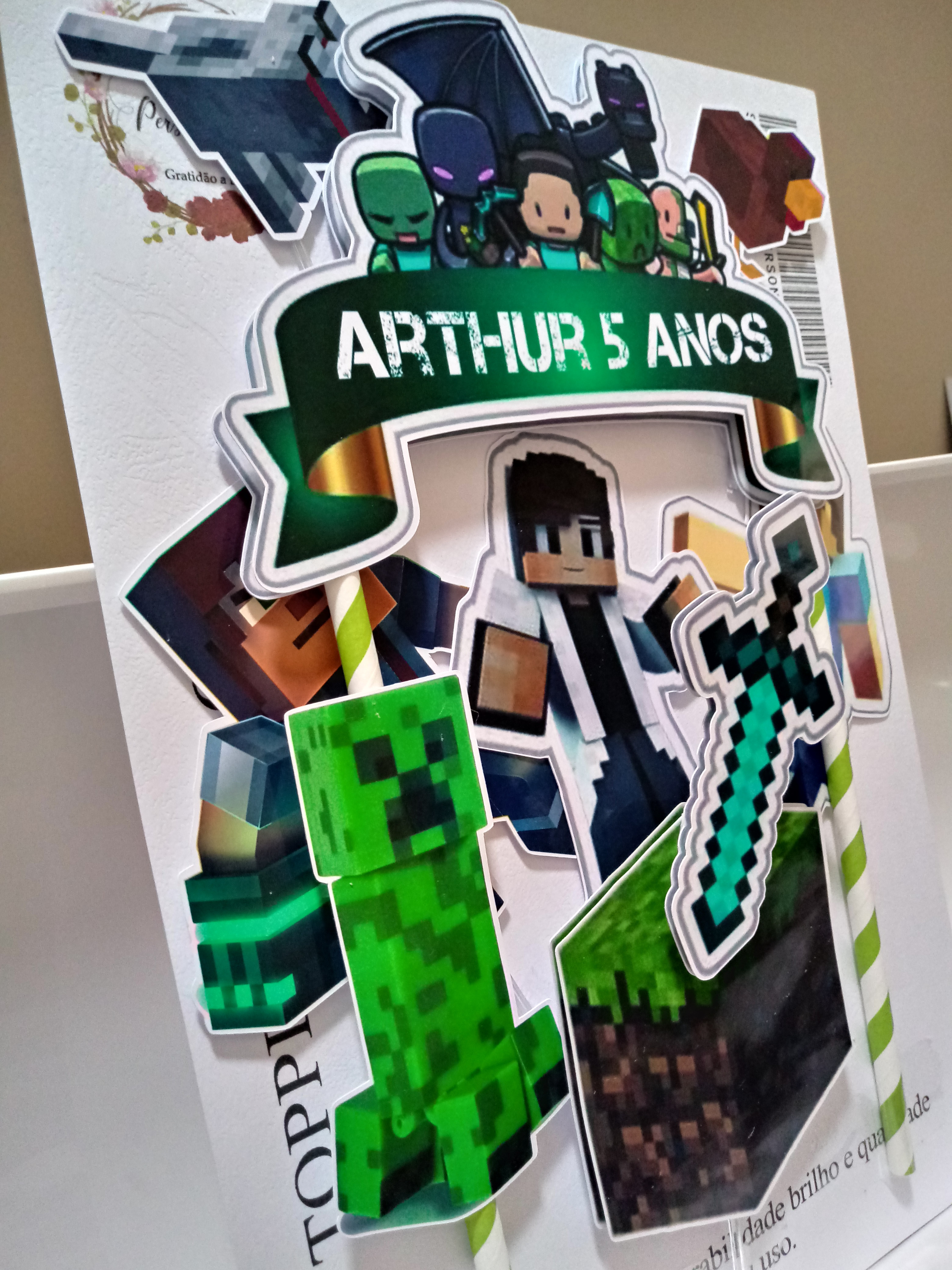 Topo de Bolo Minecraft, Item Infantil Mel Artesanatos Nunca Usado 36835960