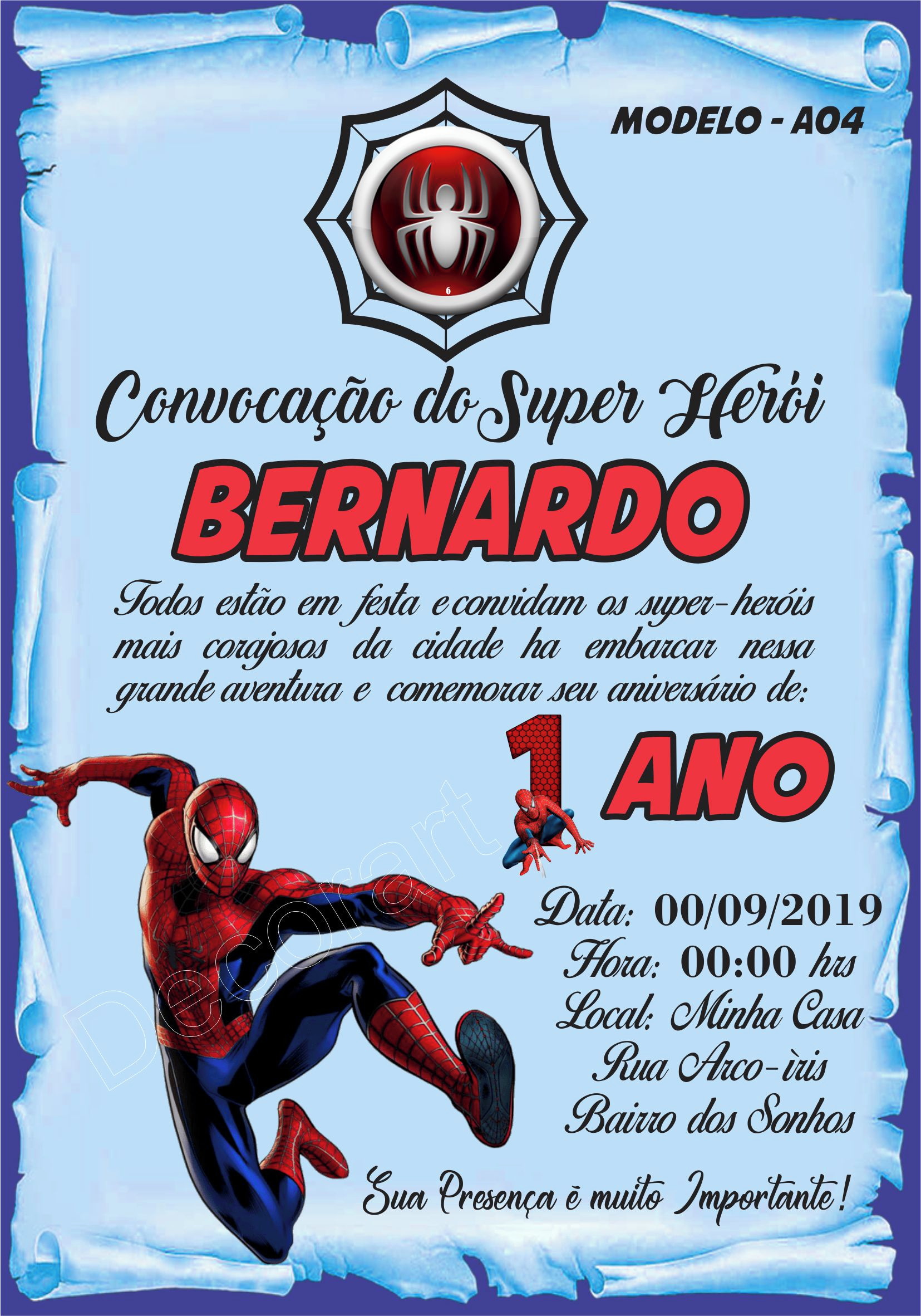 Convite aniversário do Homem-Aranha Personalizado. DIGITAL.