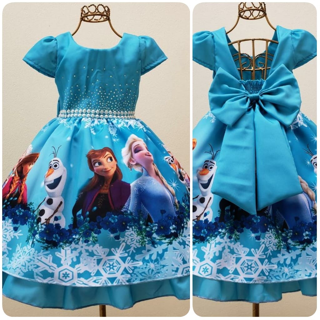 Vestido infantil Frozen 2 com Elsa e Anna - luxuoso