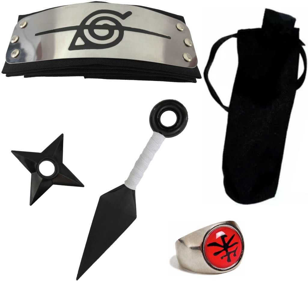 Kit Naruto Akatsuki Bandana Vila Renegada + Anel - Correio Coruja