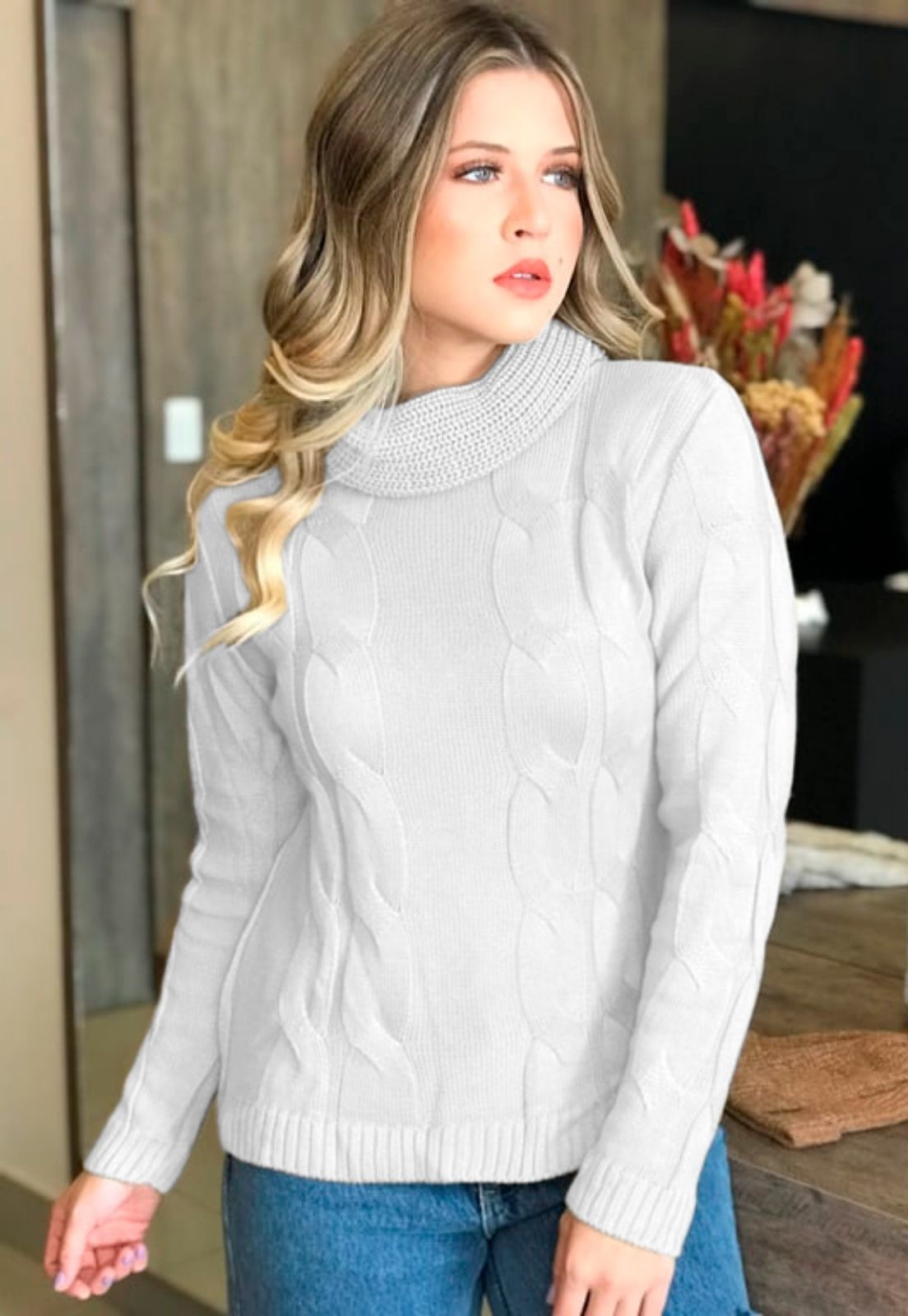 blusa branca de frio feminina