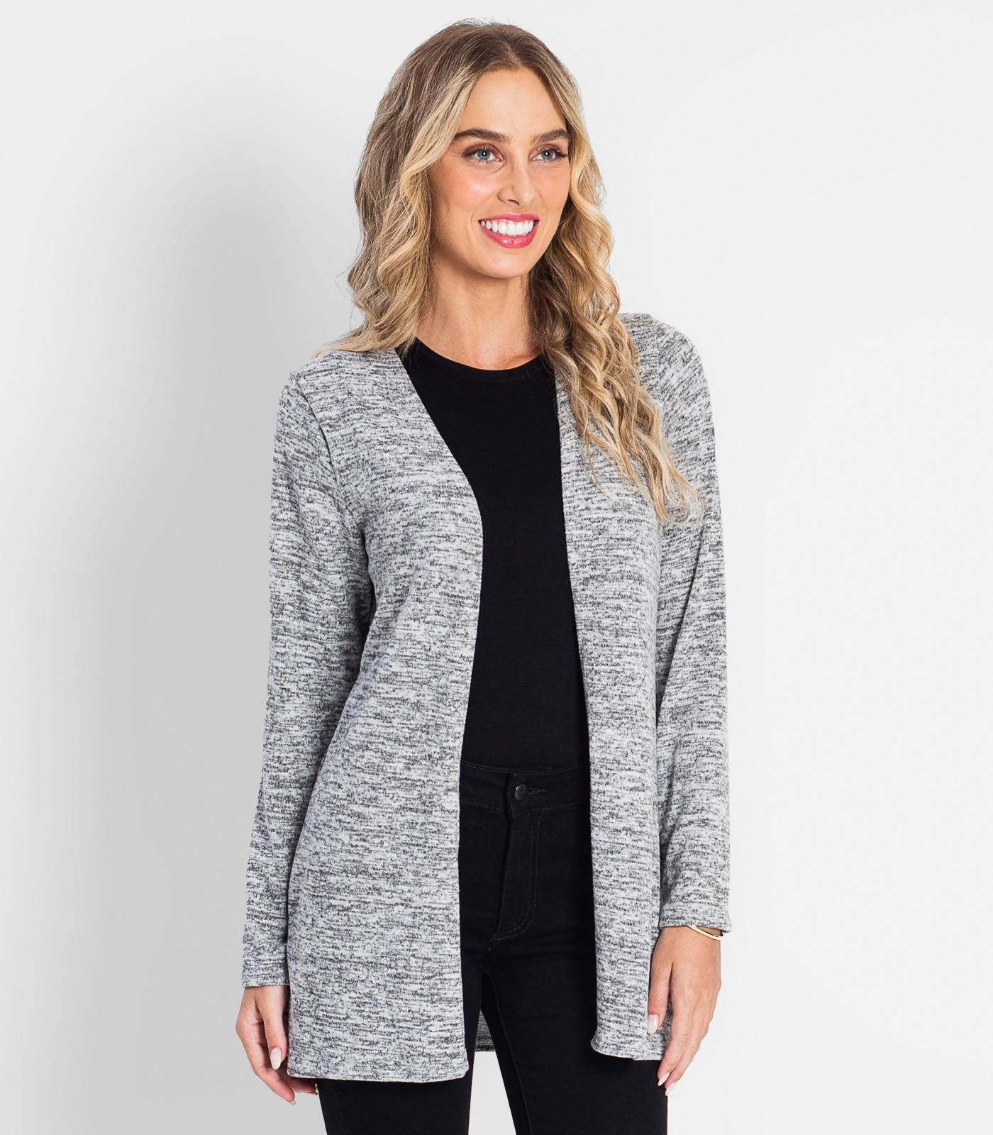 cardigan cinza feminino longo