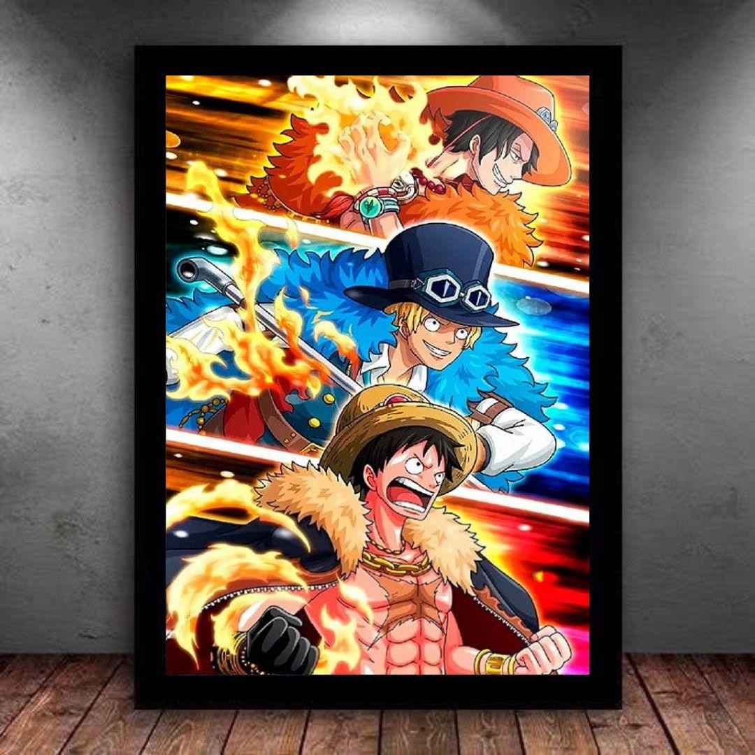 Quadro decorativo emoldurado Anime Luffy Chapeus Ace e Sabo Arte para  quarto sala em Promoção na Americanas