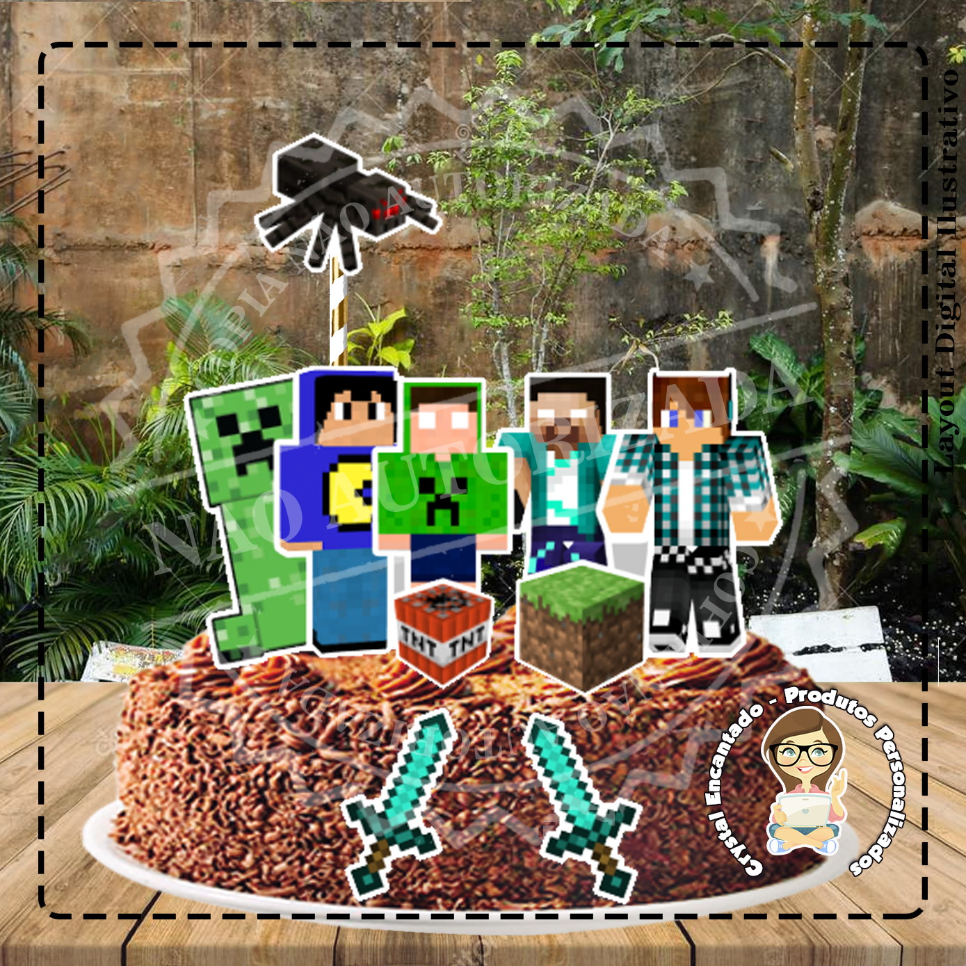 Topper de bolo minecraft menina  Produtos Personalizados no Elo7