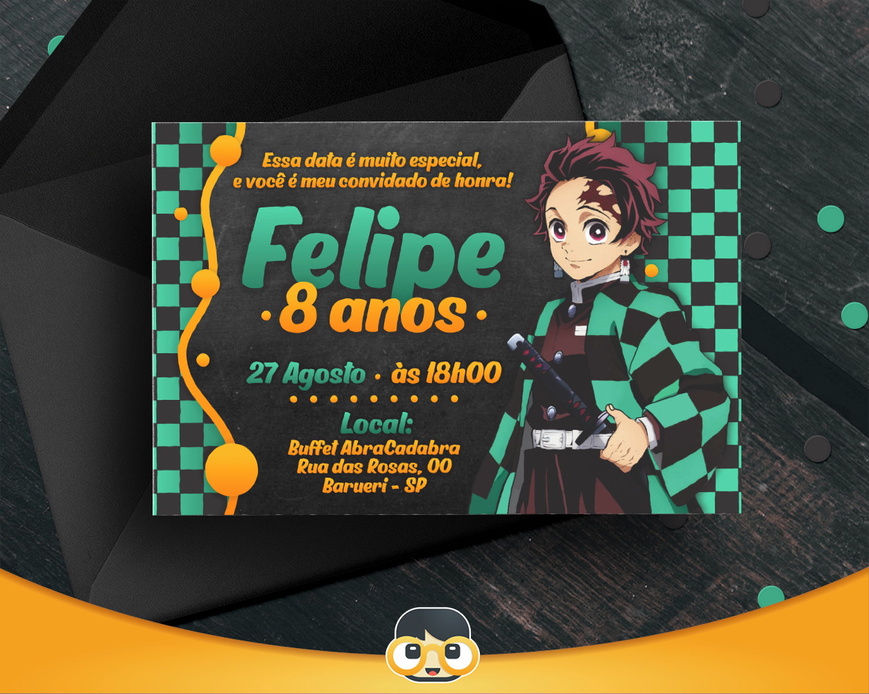 Convite Convite aniversário demon slayer - Edite grátis com nosso