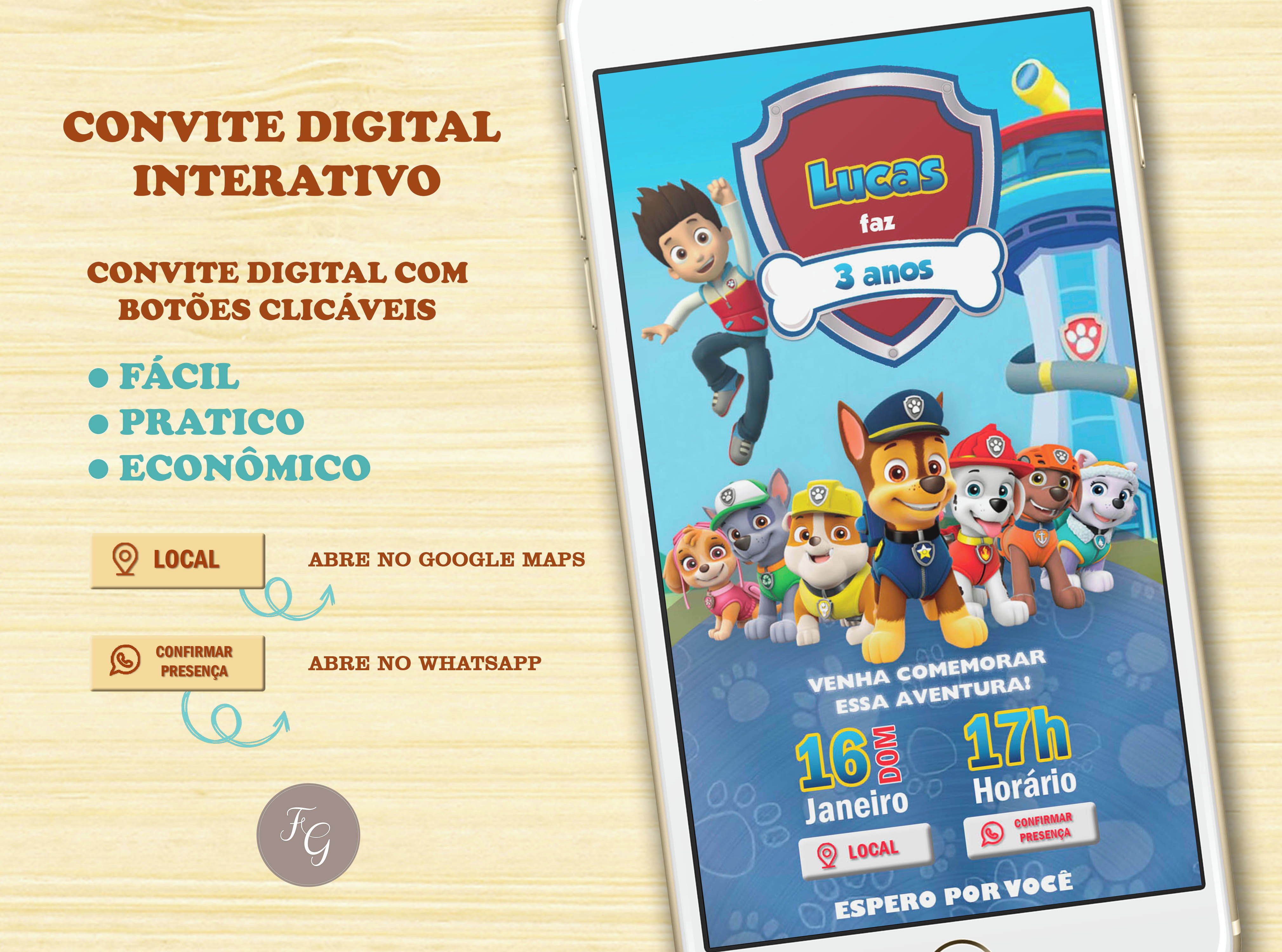 Convite Patrulha Canina - Animavite - Convites Digitais e Interativos