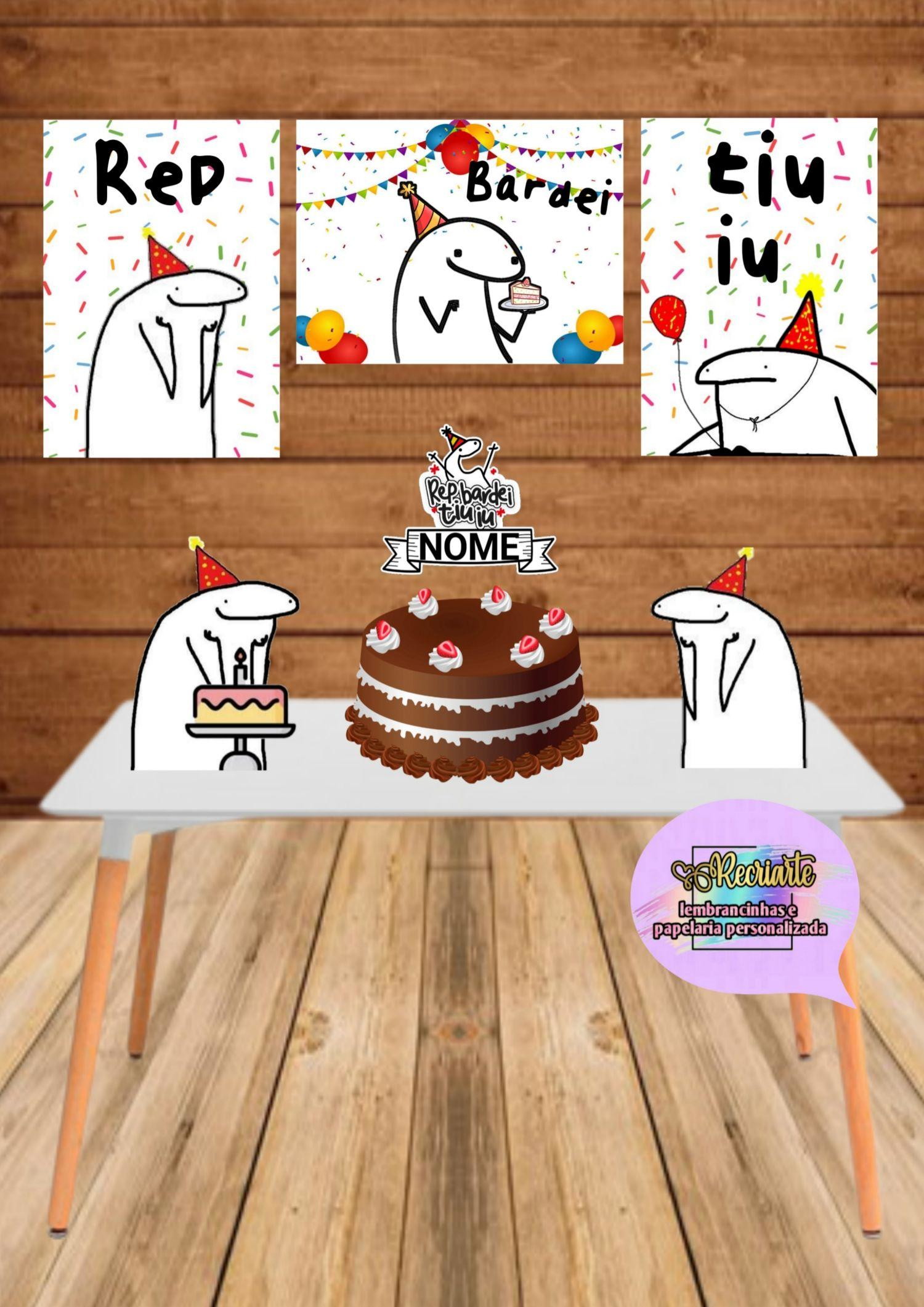 Kit Flork Meme Decoração Festa Só Um Bolinho Aniversário - Corre