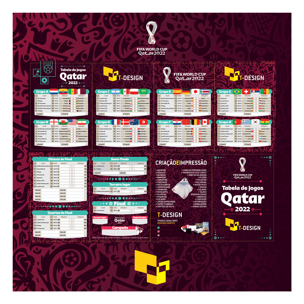 🔴JOGOS DE HOJE! DA COPA DO MUNDO 2022 CATAR - TABELA COM OS