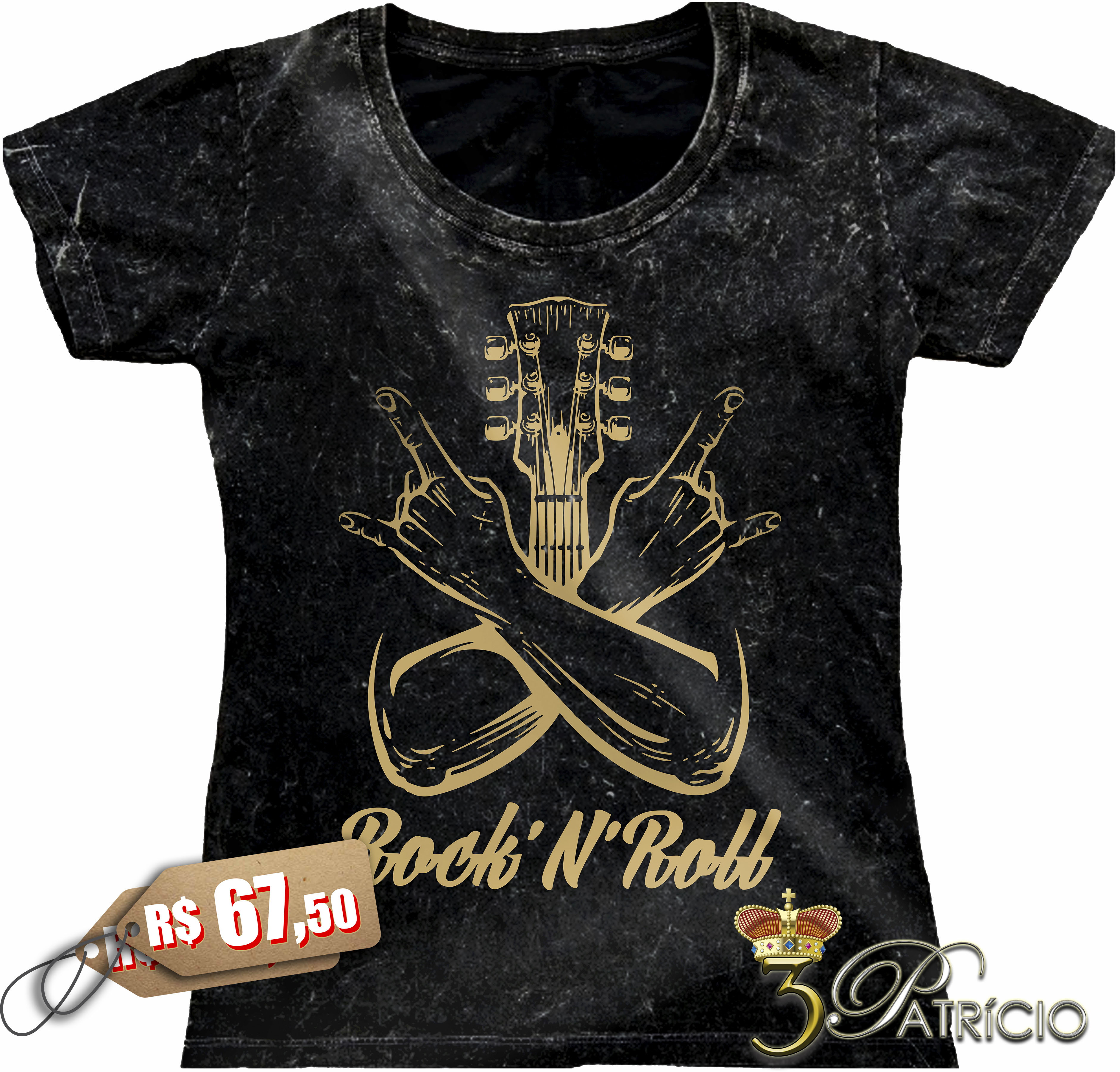 Baby Look Rock And Roll 100% Algodão Premium Marmorizado