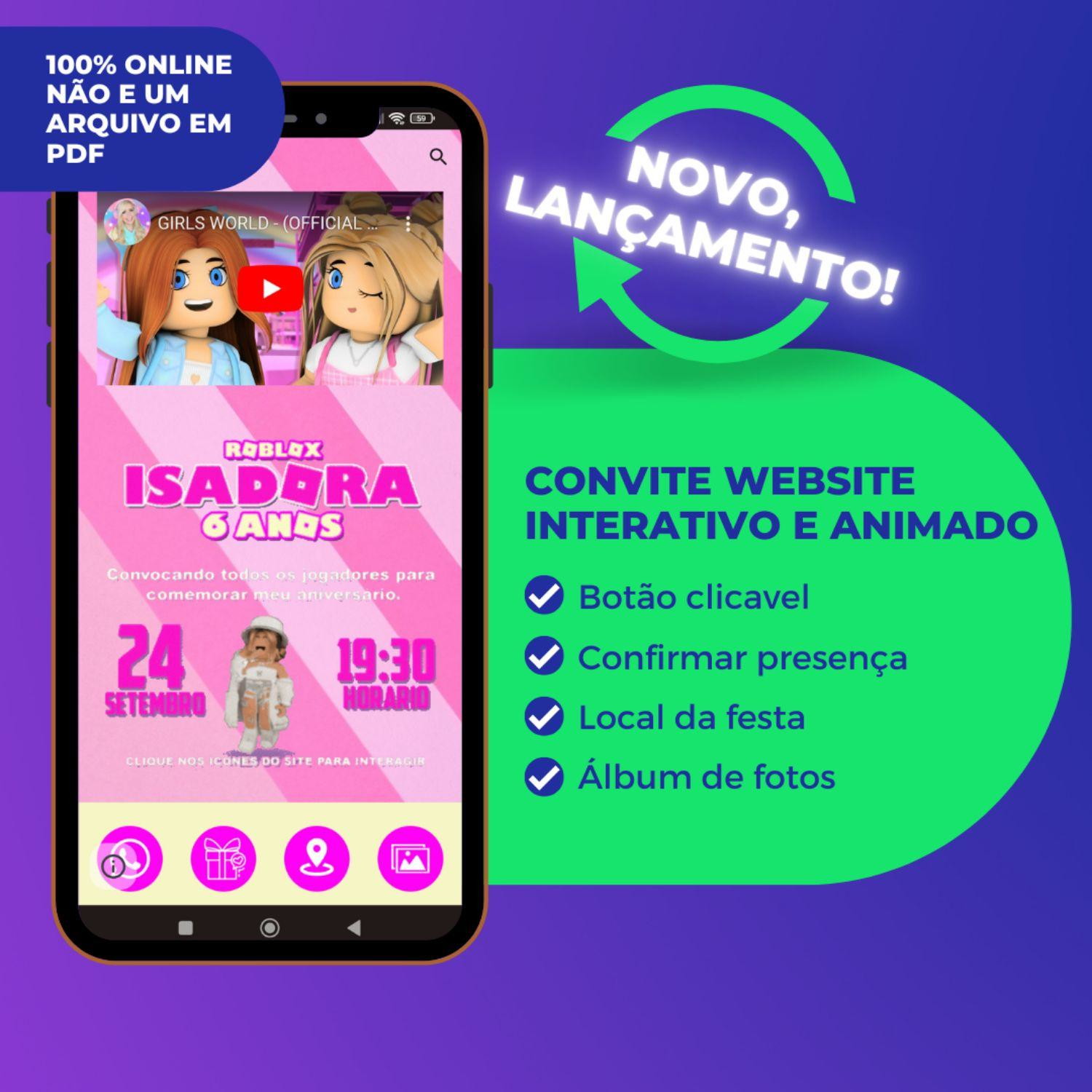 Convite Website Interativo E Animado - Roblox Meninas