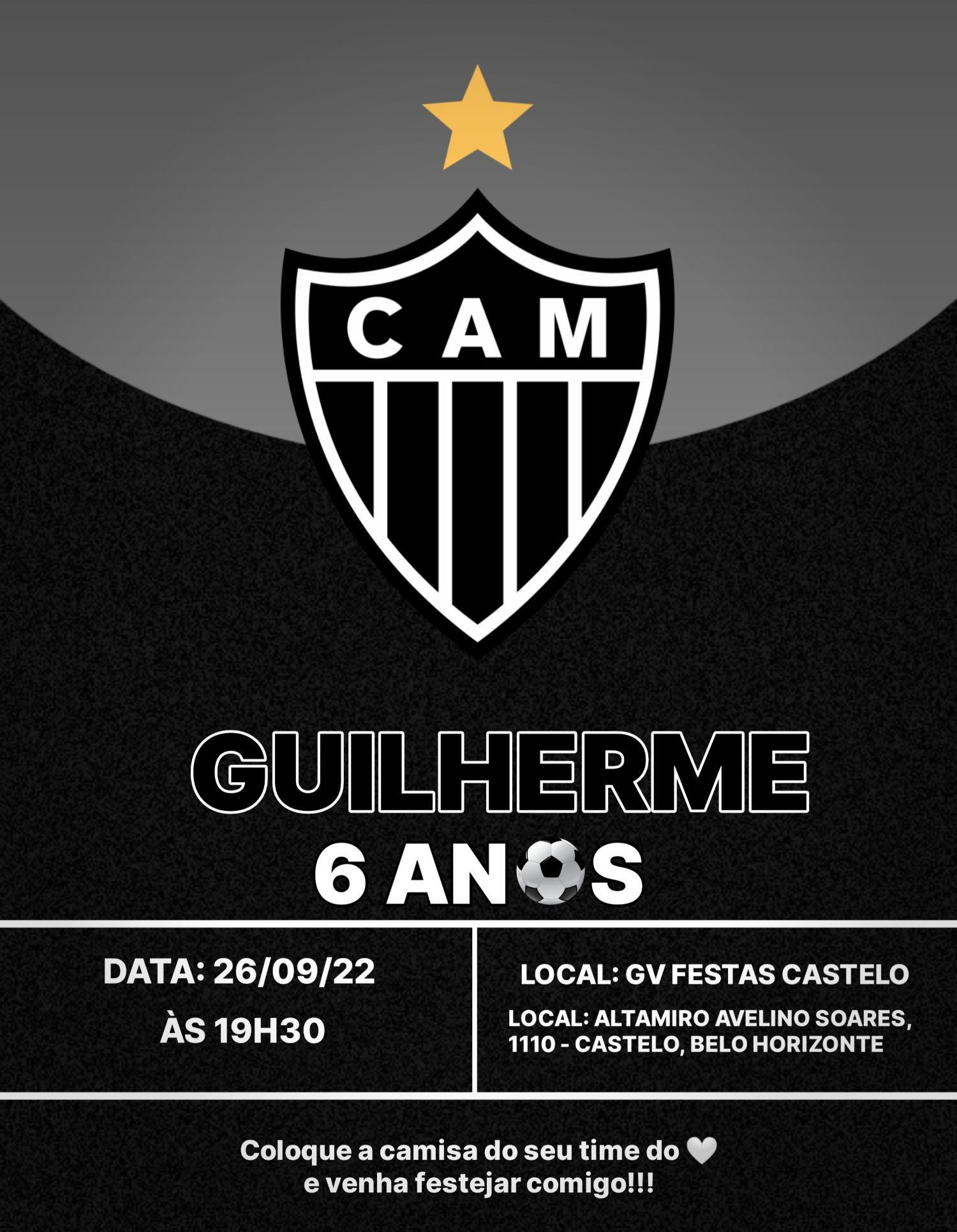 Convite de aniversário Atlético Mineiro para editar e imprimir