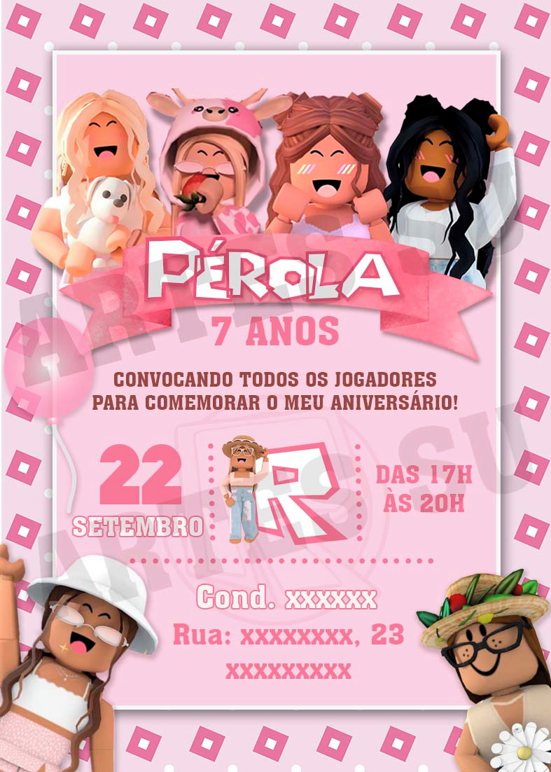 Convite Celular Kit Digital Roblox Rosa - Fazendo a Nossa Festa