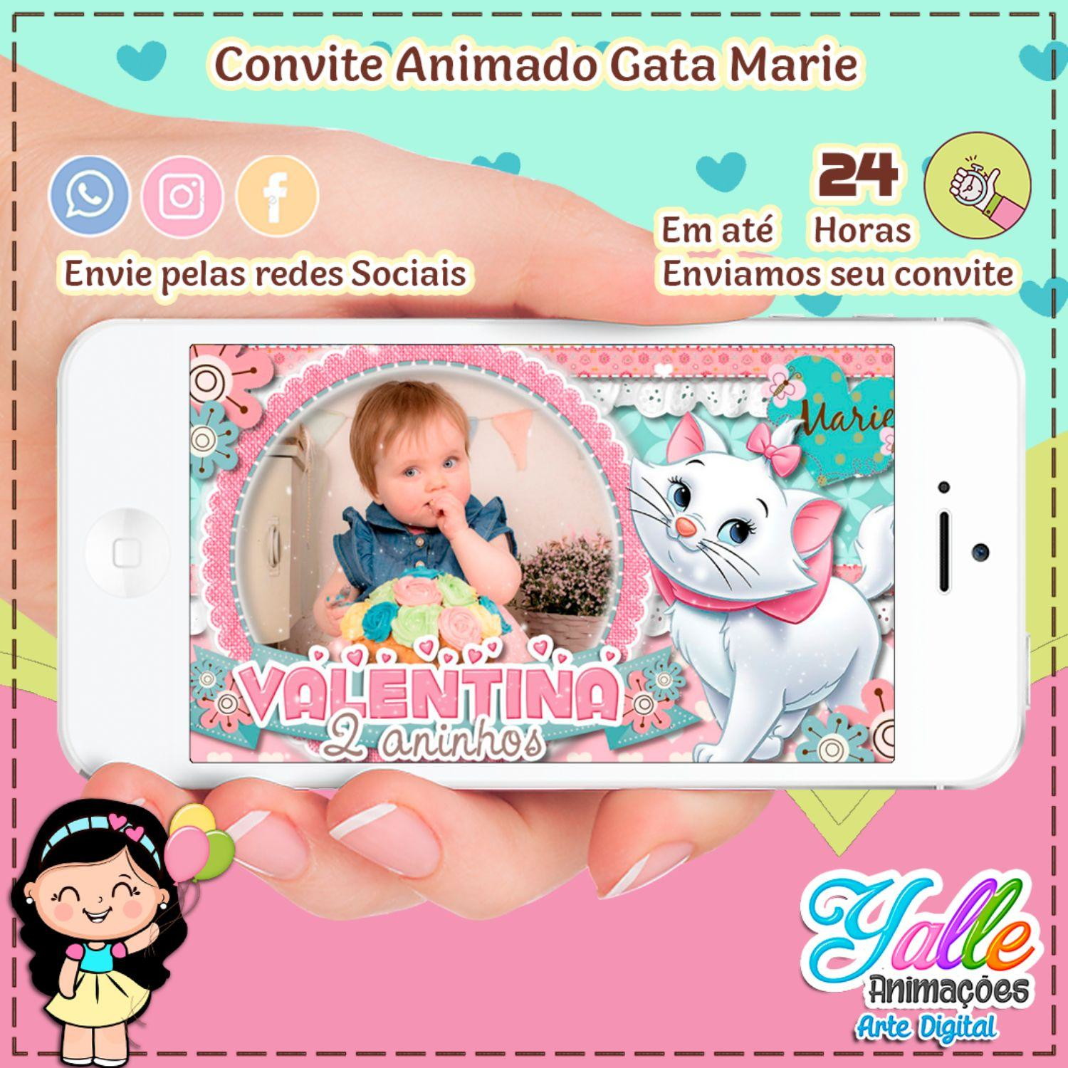 Gatinha Marie) Convite Digital Animado para WhatsApp com Confirmação