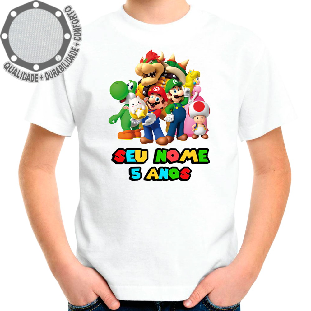 Camiseta Infantil Estampa Super Mário - Tam 3 a 10 Anos Vermelho