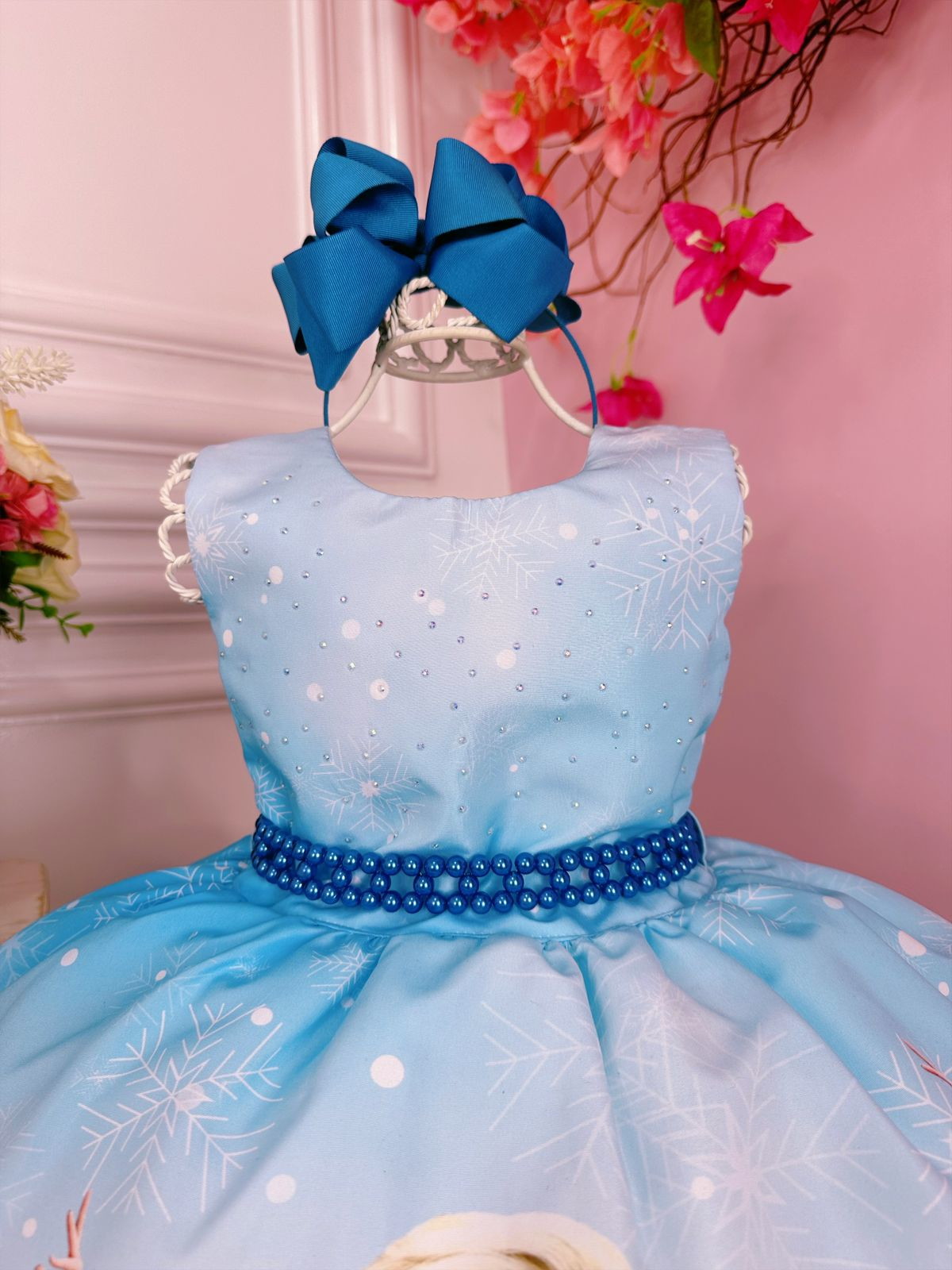 Vestido Infantil da Princesa Frozen Azul Strazz no Peito - Fabuloso Ateliê