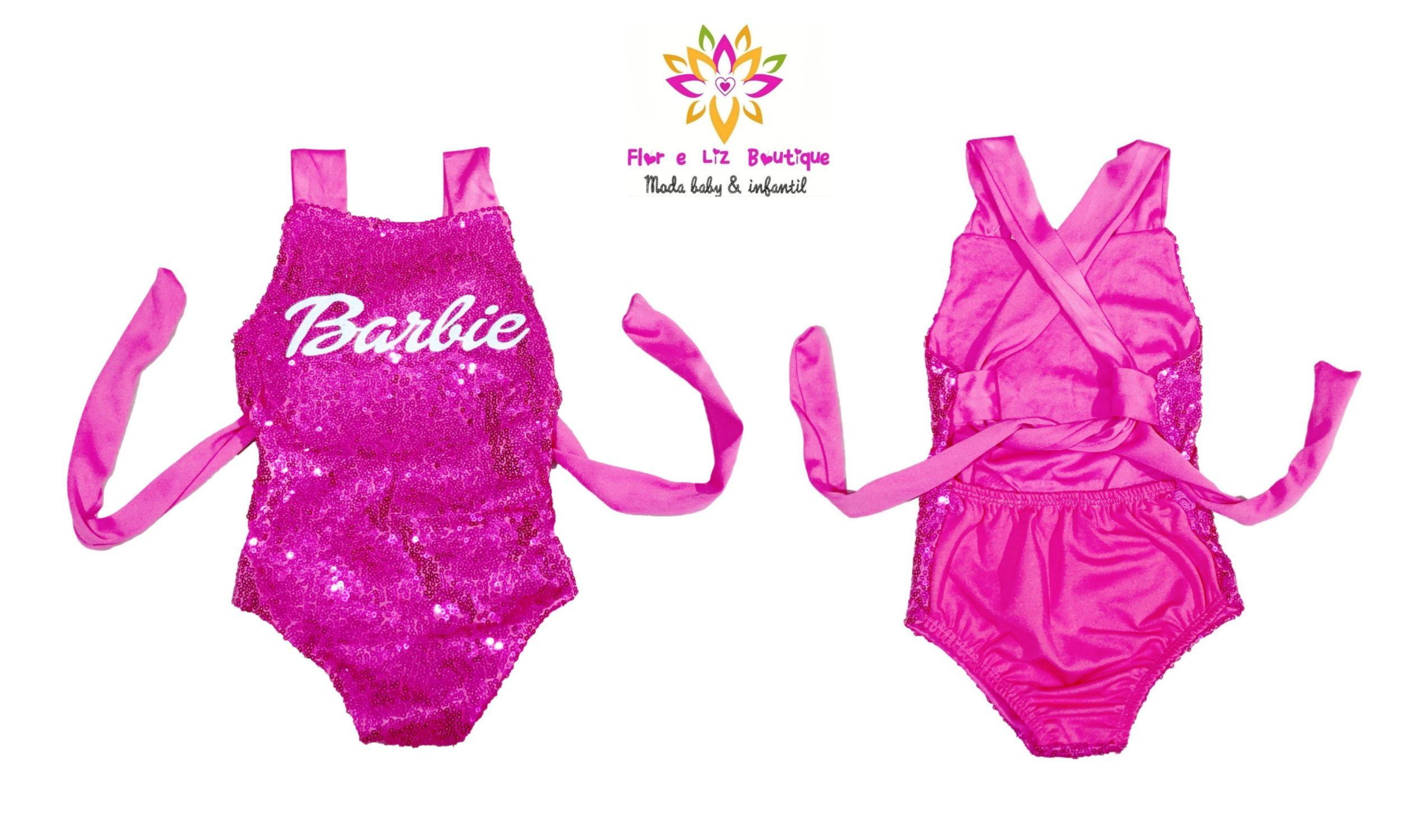 Body fantasia barbie luxo roupa infantil barbie menina rosa