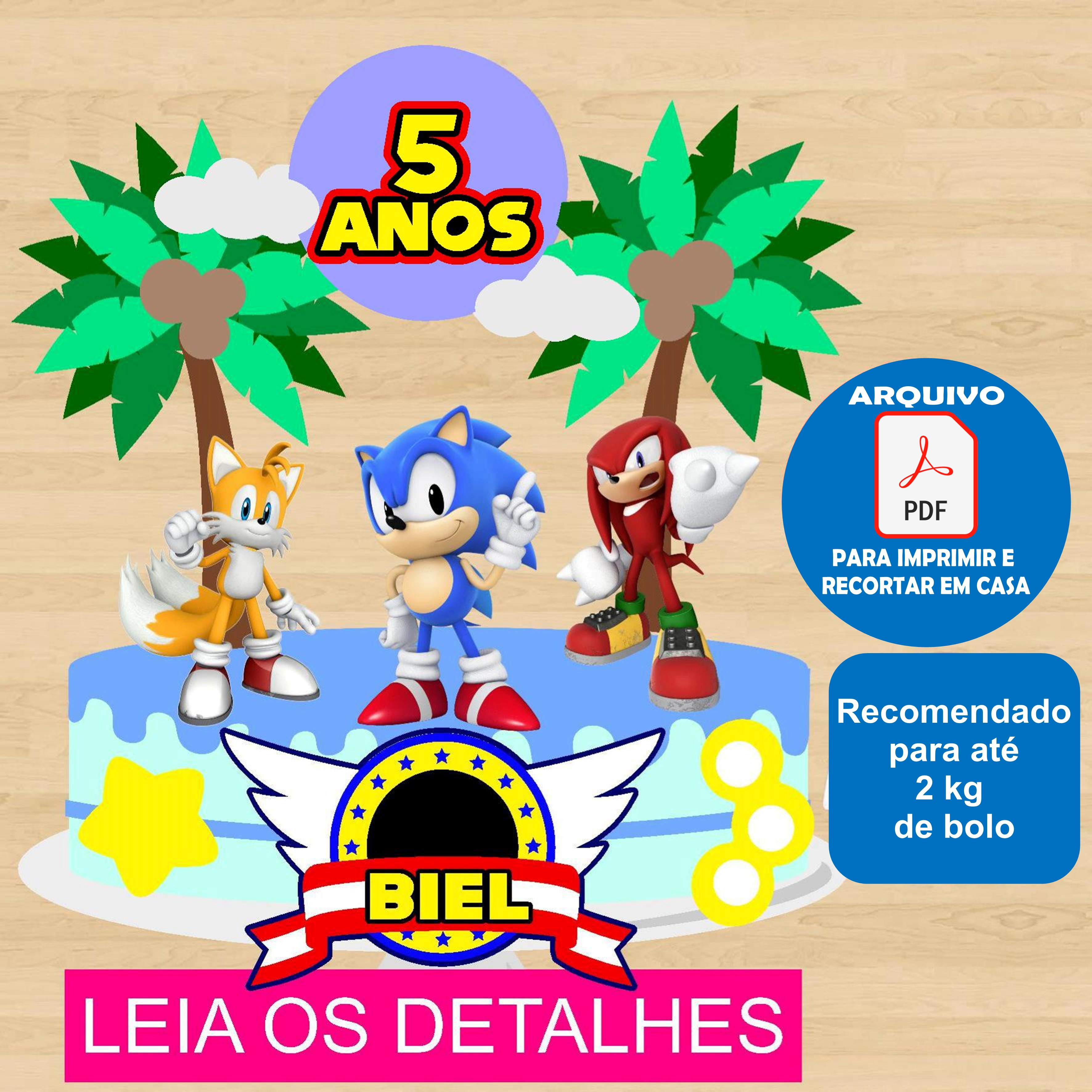 Topper de bolo sonic para imprimir