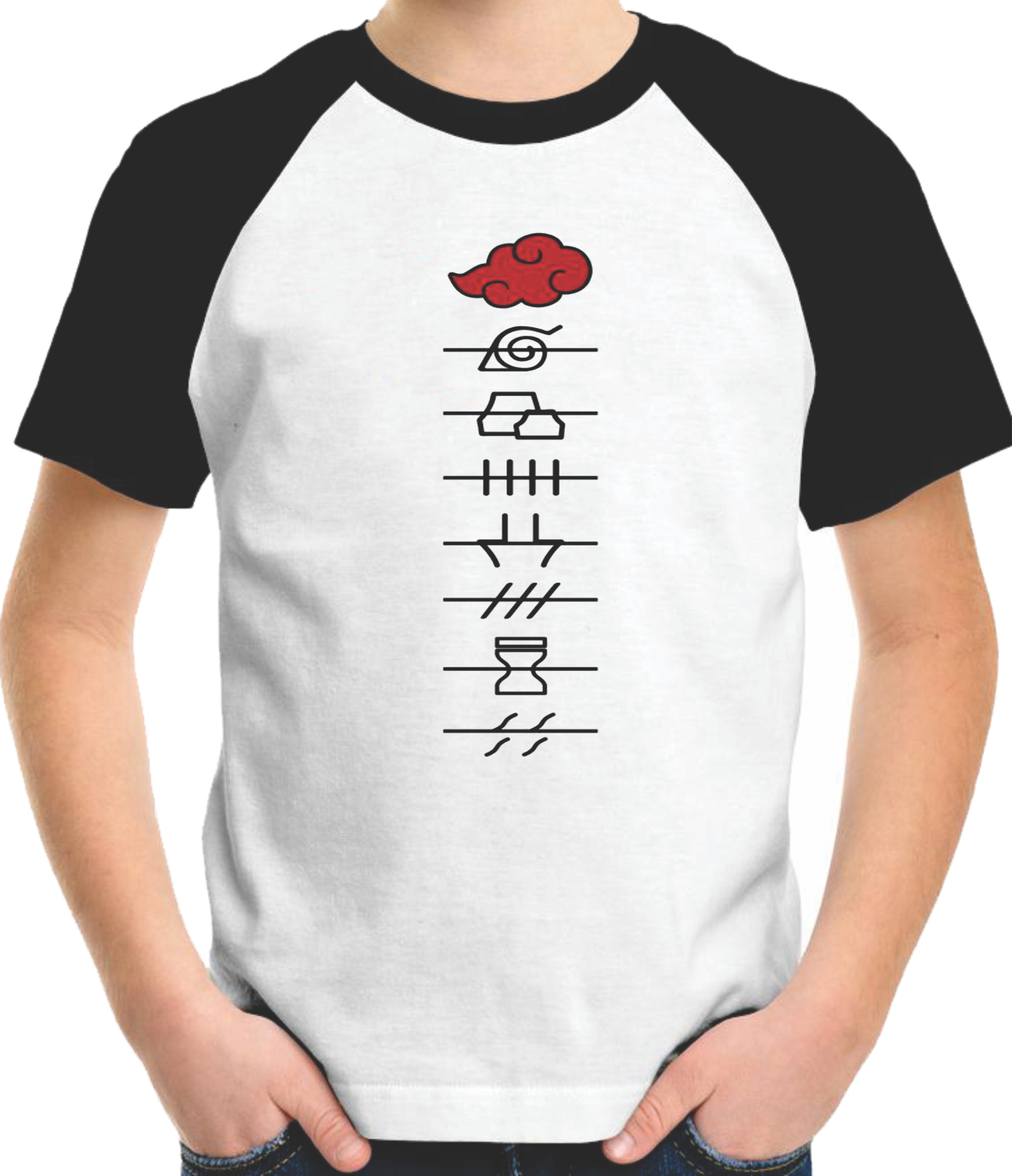 Camiseta Unissex Naruto Akatsuki Aldeias Nuvem Ombro a Ombro