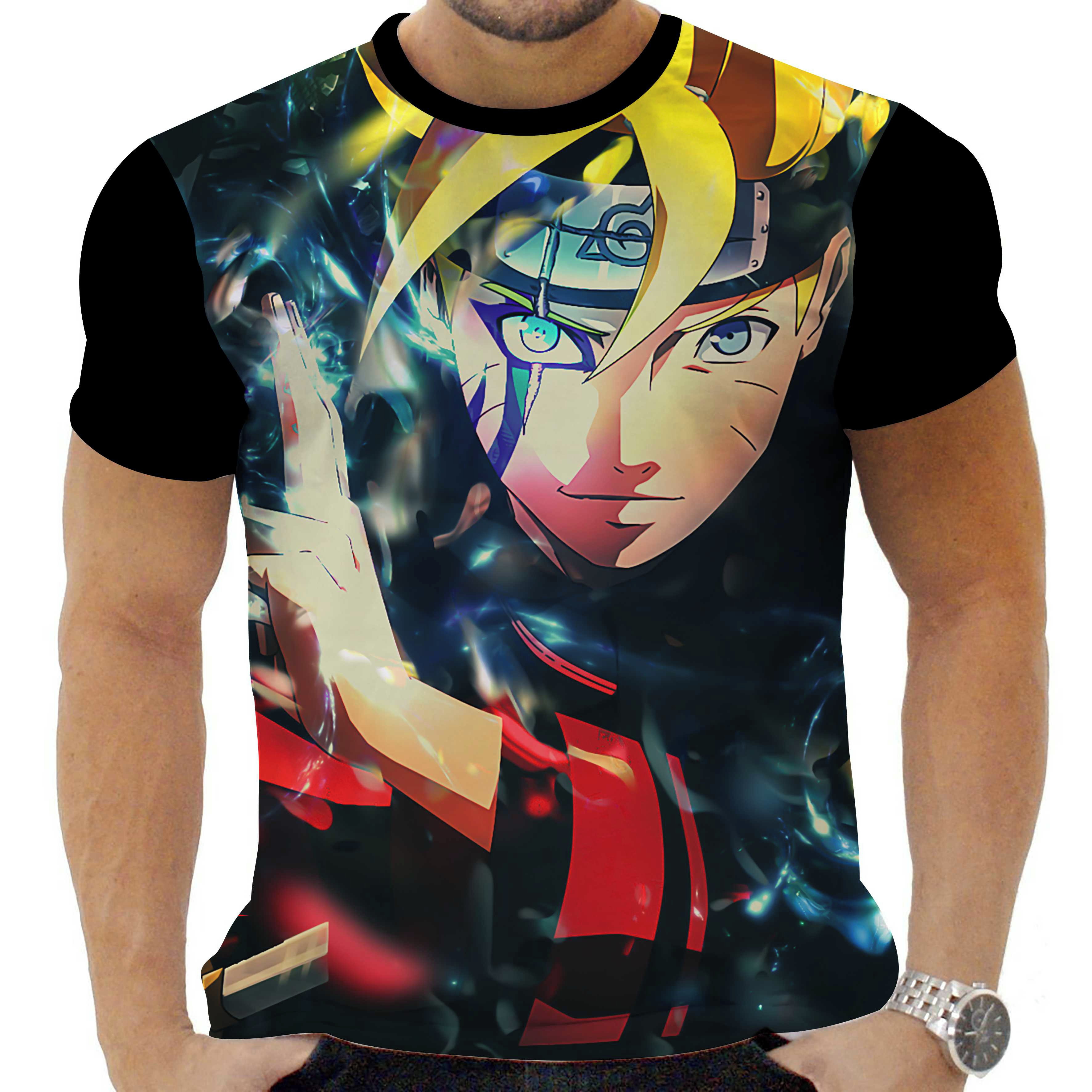 Camiseta masculina Preta algodao Boruto Karma Desenho Anime Otaku