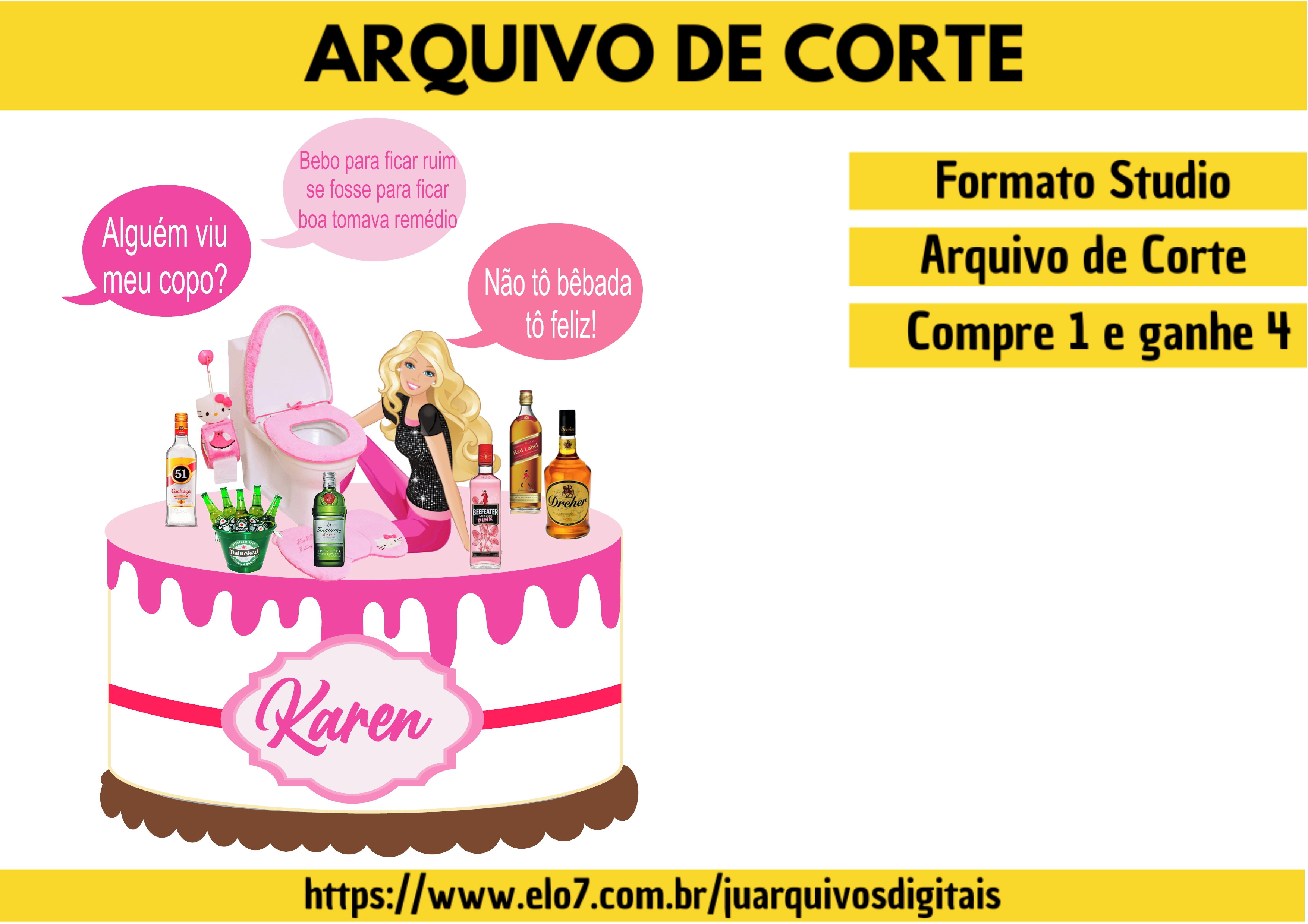 Topo De Bolo Barbie Bêbada Cachaceira Arquivo P/ Silhouette